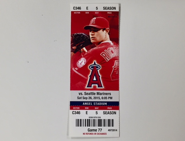 MIKE TROUT *Home Run-robbing Catch #2* full game ticket (9/26/2015